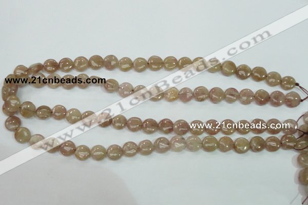 CBQ235 15.5 inches 10mm flat round strawberry quartz beads