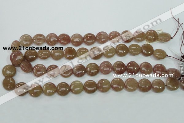 CBQ236 15.5 inches 15mm flat round strawberry quartz beads