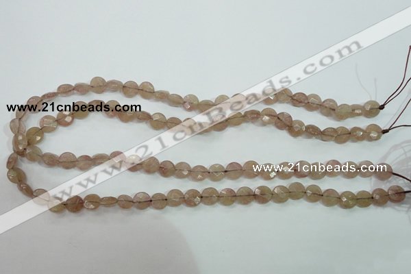 CBQ240 15.5 inches 8mm faceted coin strawberry quartz beads