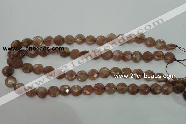 CBQ241 15.5 inches 10mm faceted coin strawberry quartz beads