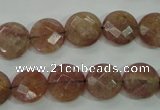 CBQ242 15.5 inches 12mm faceted coin strawberry quartz beads