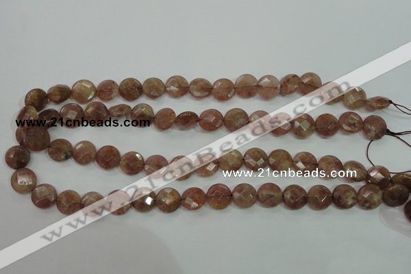 CBQ242 15.5 inches 12mm faceted coin strawberry quartz beads