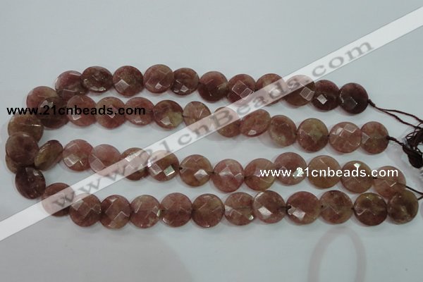 CBQ243 15.5 inches 14mm faceted coin strawberry quartz beads