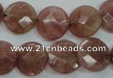 CBQ244 15.5 inches 16mm faceted coin strawberry quartz beads