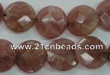 CBQ244 15.5 inches 16mm faceted coin strawberry quartz beads