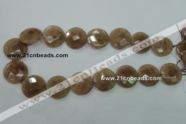 CBQ246 15.5 inches 25mm faceted coin strawberry quartz beads