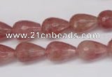 CBQ269 15.5 inches 10*15mm faceted teardrop strawberry quartz beads