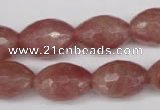 CBQ272 15.5 inches 12*18mm faceted rice strawberry quartz beads