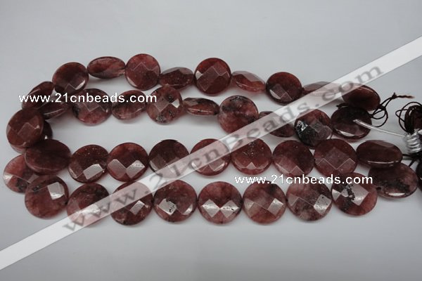 CBQ281 15.5 inches 20mm faceted coin strawberry quartz beads