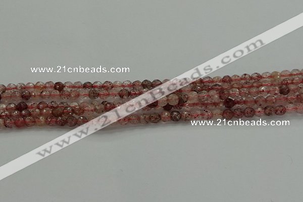 CBQ320 15.5 inches 4mm faceted round strawberry quartz beads