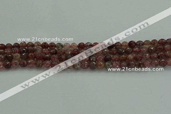 CBQ321 15.5 inches 6mm faceted round strawberry quartz beads