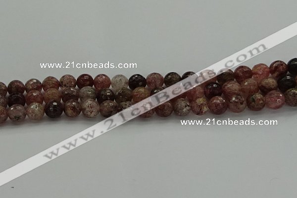 CBQ322 15.5 inches 8mm faceted round strawberry quartz beads