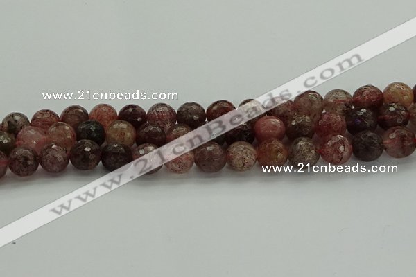 CBQ323 15.5 inches 10mm faceted round strawberry quartz beads