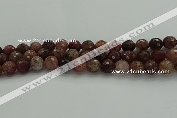 CBQ324 15.5 inches 12mm faceted round strawberry quartz beads