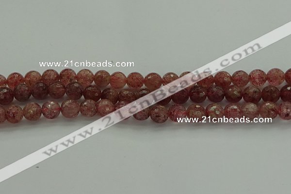 CBQ332 15.5 inches 8mm faceted round strawberry quartz beads