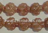 CBQ37 15.5 inches 15mm carved flower strawberry quartz beads