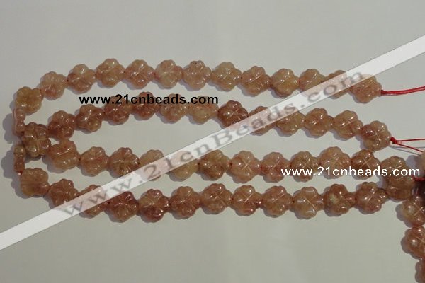 CBQ37 15.5 inches 15mm carved flower strawberry quartz beads