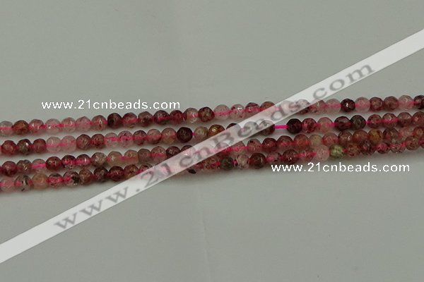 CBQ410 15.5 inches 4mm faceted round strawberry quartz beads