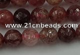 CBQ412 15.5 inches 8mm faceted round strawberry quartz beads