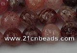 CBQ413 15.5 inches 10mm faceted round strawberry quartz beads