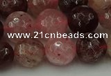 CBQ414 15.5 inches 12mm faceted round strawberry quartz beads