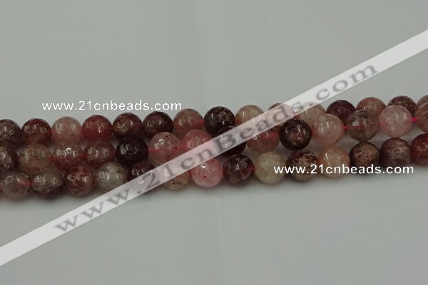 CBQ414 15.5 inches 12mm faceted round strawberry quartz beads