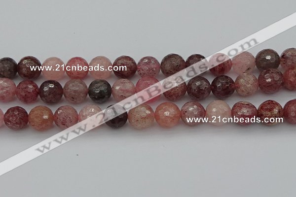 CBQ415 15.5 inches 14mm faceted round strawberry quartz beads