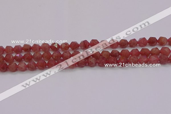 CBQ432 15.5 inches 8mm faceted nuggets strawberry quartz beads