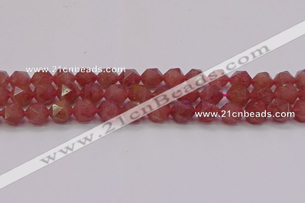 CBQ434 15.5 inches 12mm faceted nuggets strawberry quartz beads