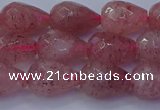 CBQ453 15.5 inches 10*14mm faceted teardrop strawberry quartz beads