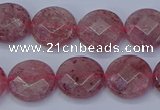 CBQ459 15.5 inches 10mm faceted coin strawberry quartz beads