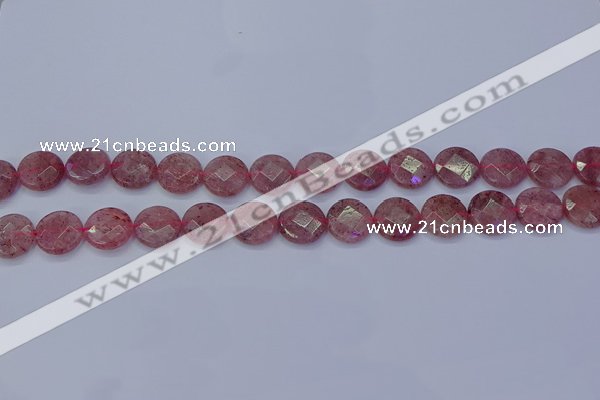 CBQ459 15.5 inches 10mm faceted coin strawberry quartz beads