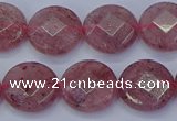 CBQ460 15.5 inches 12mm faceted coin strawberry quartz beads