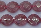 CBQ460 15.5 inches 12mm faceted coin strawberry quartz beads