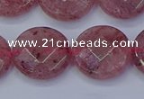 CBQ462 15.5 inches 16mm faceted coin strawberry quartz beads