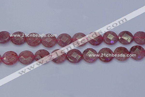 CBQ462 15.5 inches 16mm faceted coin strawberry quartz beads