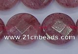 CBQ463 15.5 inches 18mm faceted coin strawberry quartz beads