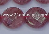 CBQ464 15.5 inches 20mm faceted coin strawberry quartz beads