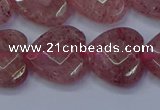 CBQ470 15.5 inches 14mm faceted heart strawberry quartz beads