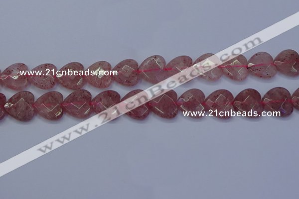 CBQ470 15.5 inches 14mm faceted heart strawberry quartz beads