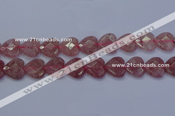 CBQ472 15.5 inches 18mm faceted heart strawberry quartz beads