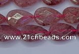 CBQ476 15.5 inches 10*14mm faceted flat teardrop strawberry quartz beads