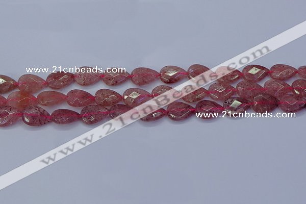 CBQ476 15.5 inches 10*14mm faceted flat teardrop strawberry quartz beads