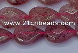 CBQ477 15.5 inches 12*16mm faceted flat teardrop strawberry quartz beads