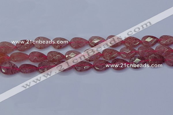 CBQ477 15.5 inches 12*16mm faceted flat teardrop strawberry quartz beads