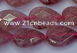 CBQ478 15.5 inches 13*18mm faceted flat teardrop strawberry quartz beads