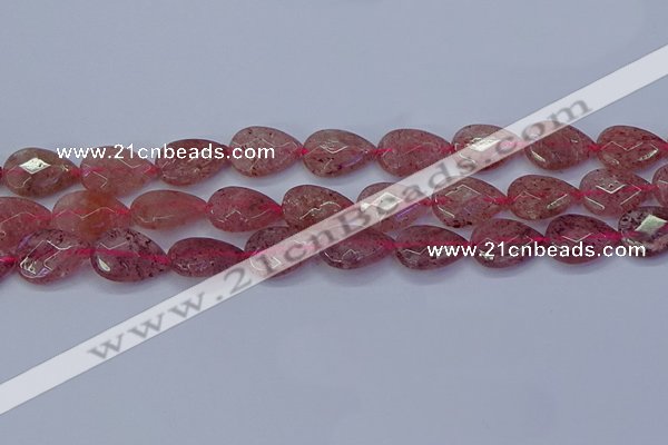 CBQ478 15.5 inches 13*18mm faceted flat teardrop strawberry quartz beads