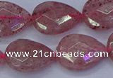 CBQ479 15.5 inches 15*20mm faceted flat teardrop strawberry quartz beads