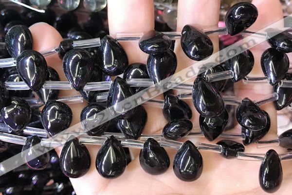 CBQ511 Top drilled 10*14mm flat teardrop natural black quartz beads