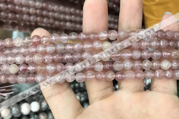 CBQ571 15.5 inches 6mm faceted round strawberry quartz beads